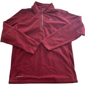 Nike Men’s Red Therma-Fit Quarter Zip Pullover Fleece Sweater Size Large